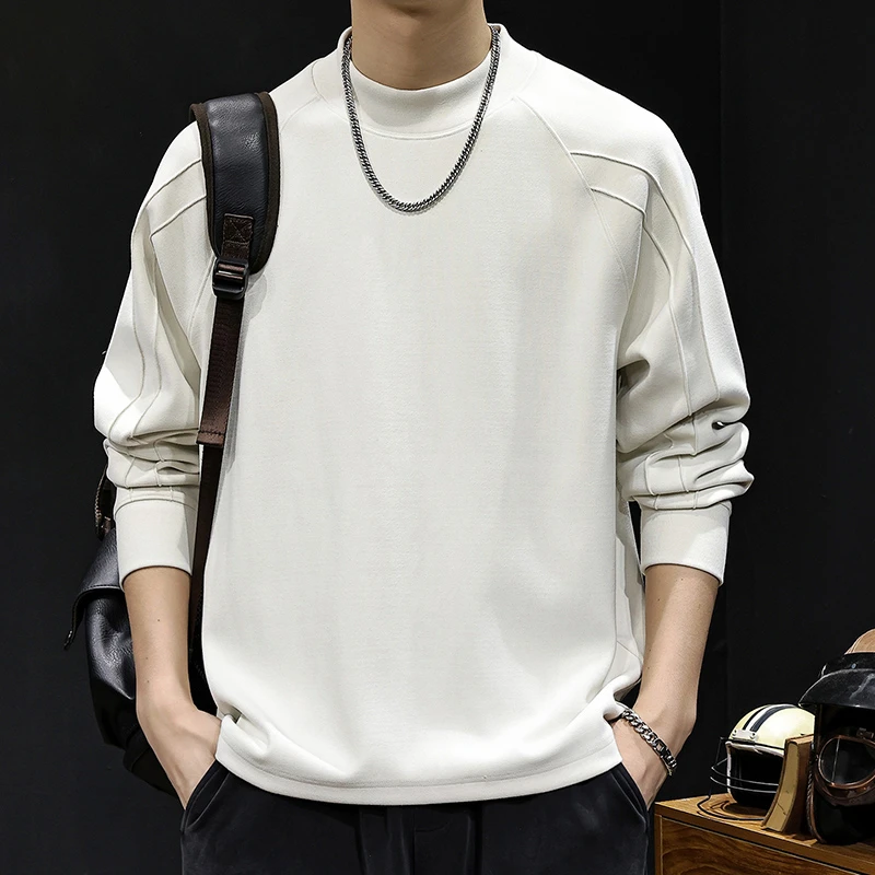 LEIGHZ/雷茨美式复古重磅简约长袖t恤男秋季新款宽松圆领休闲卫衣