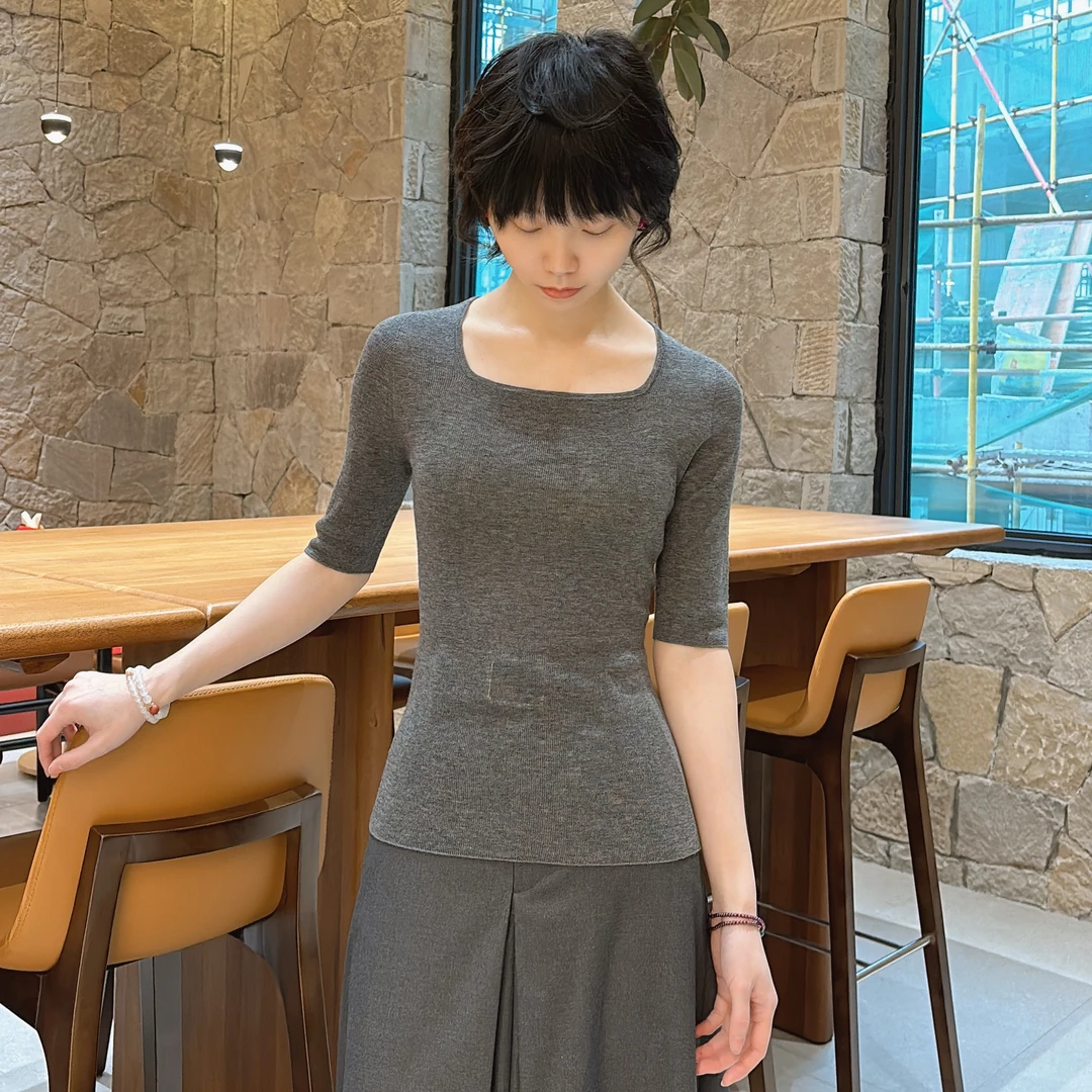 【117】GLACE早春新款内搭U领羊毛针织半袖