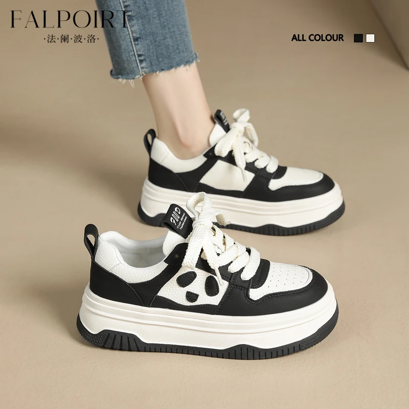 FALPOIRT潮牌熊猫板鞋女春季新款真皮厚底增高运动休闲小白鞋百搭