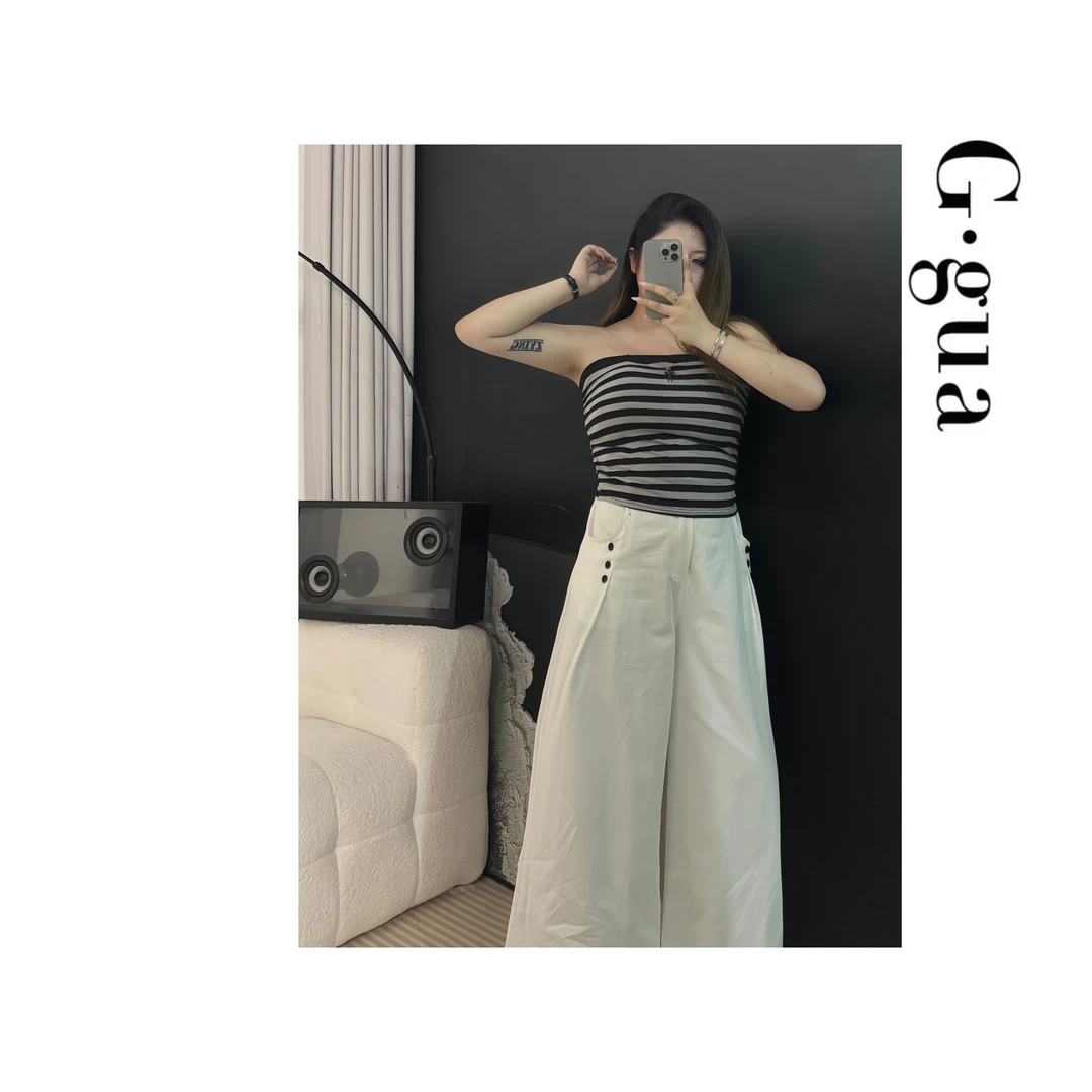 【张_Ggua】大码撞色条纹短款抹胸背心女外穿夏季甜辣性感小上衣