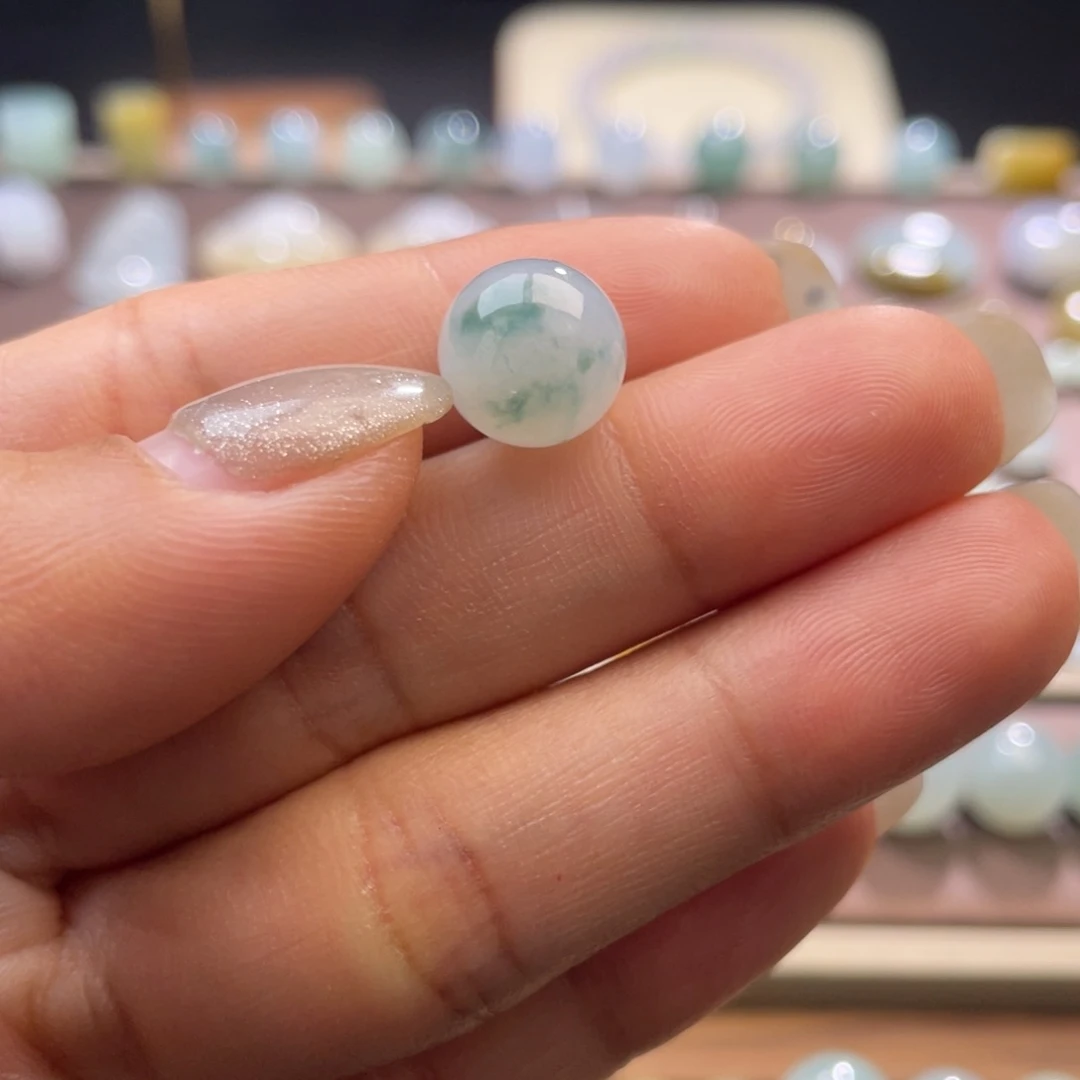 翡翠散珠冰飘意境蓝花圆珠10.5mm