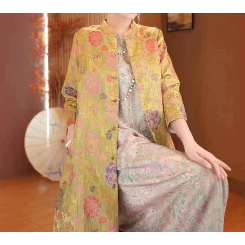 华彩牡丹｜秋季新款女装长款风衣外套2024B732-一一