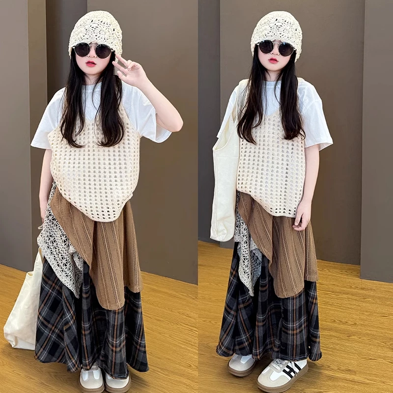 女童春夏洋气休闲网红套装2025女孩夏季公主范学院风穿搭又酷又飒