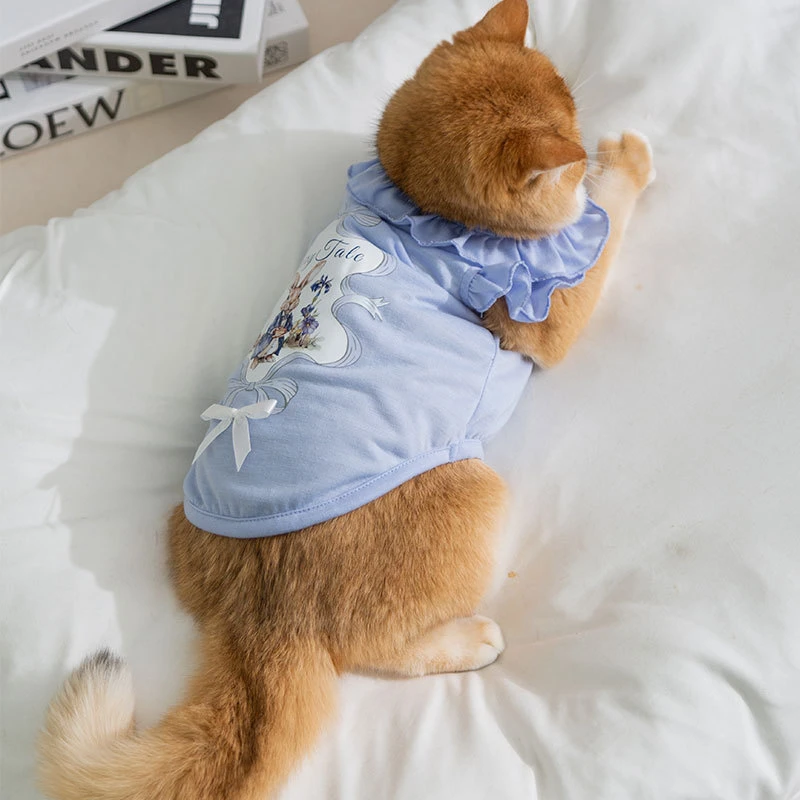 新款春夏季薄款猫咪衣服木耳花边飞袖背心幼猫幼犬无毛猫宠物衣服