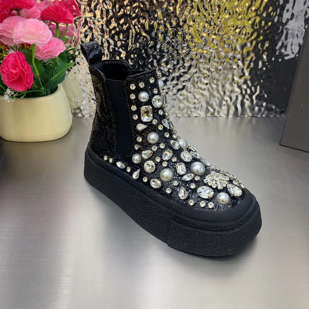 大金波哥潮鞋38-43码2518韩版时装爆款进口水钻加绒切尔西短靴