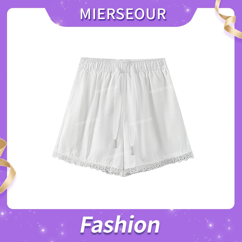 【减龄top】简约松紧腰小花边A字版短裤女5362