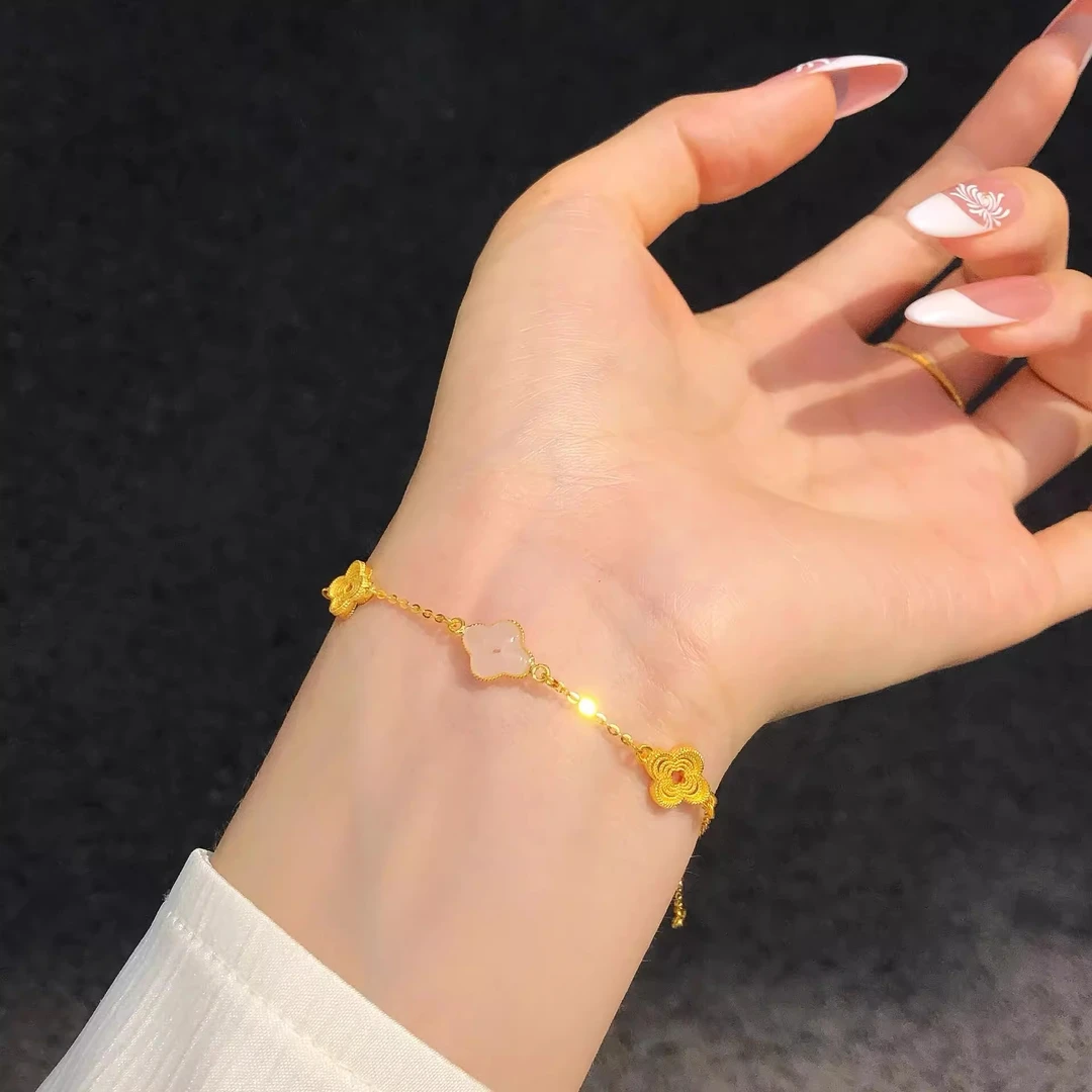 铜合金手链 「花丝海棠」花丝海棠手链冰花四叶草小众明星同款手链