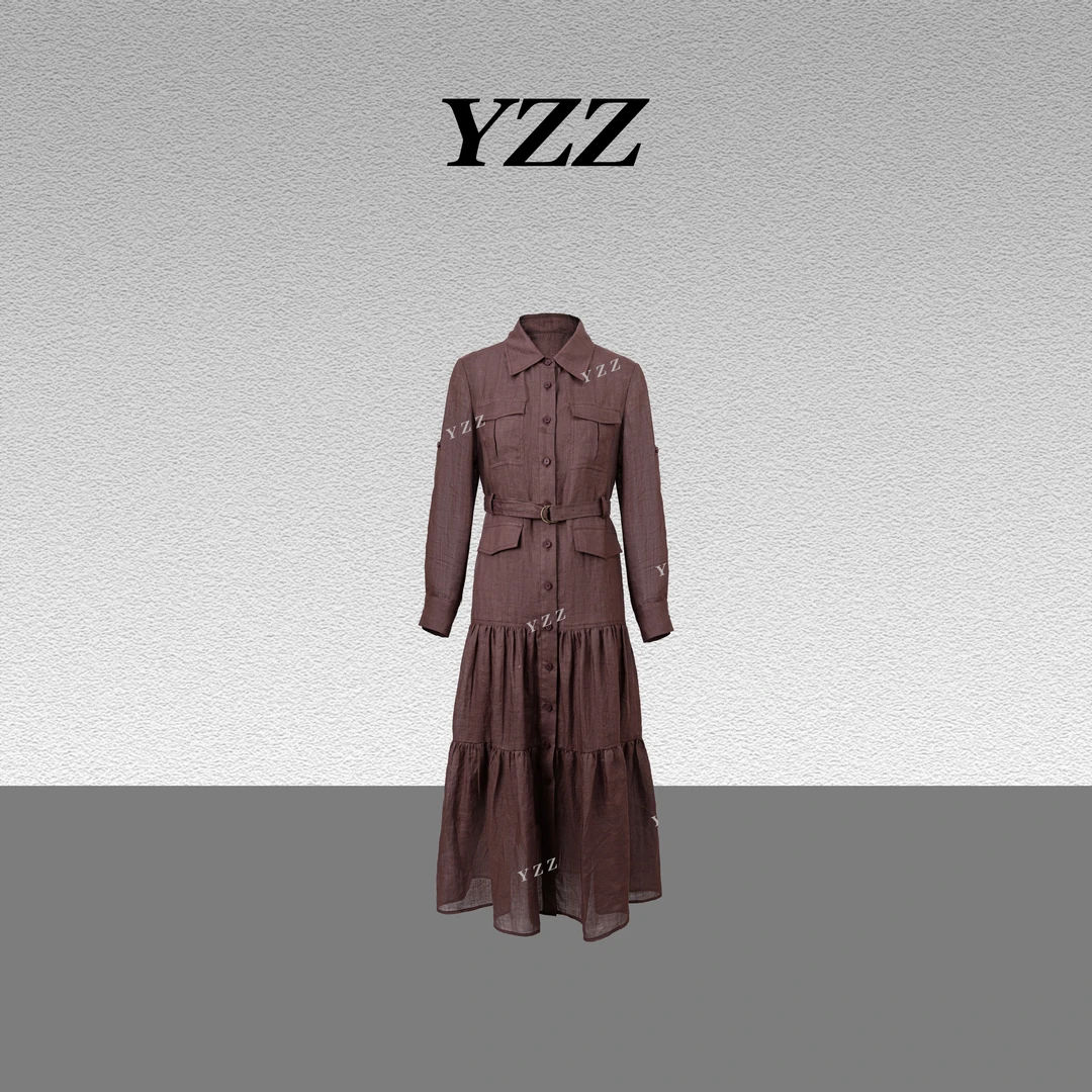 YZZ“不朽” 复古Polo领衬衣长裙收腰鱼尾裙 810981