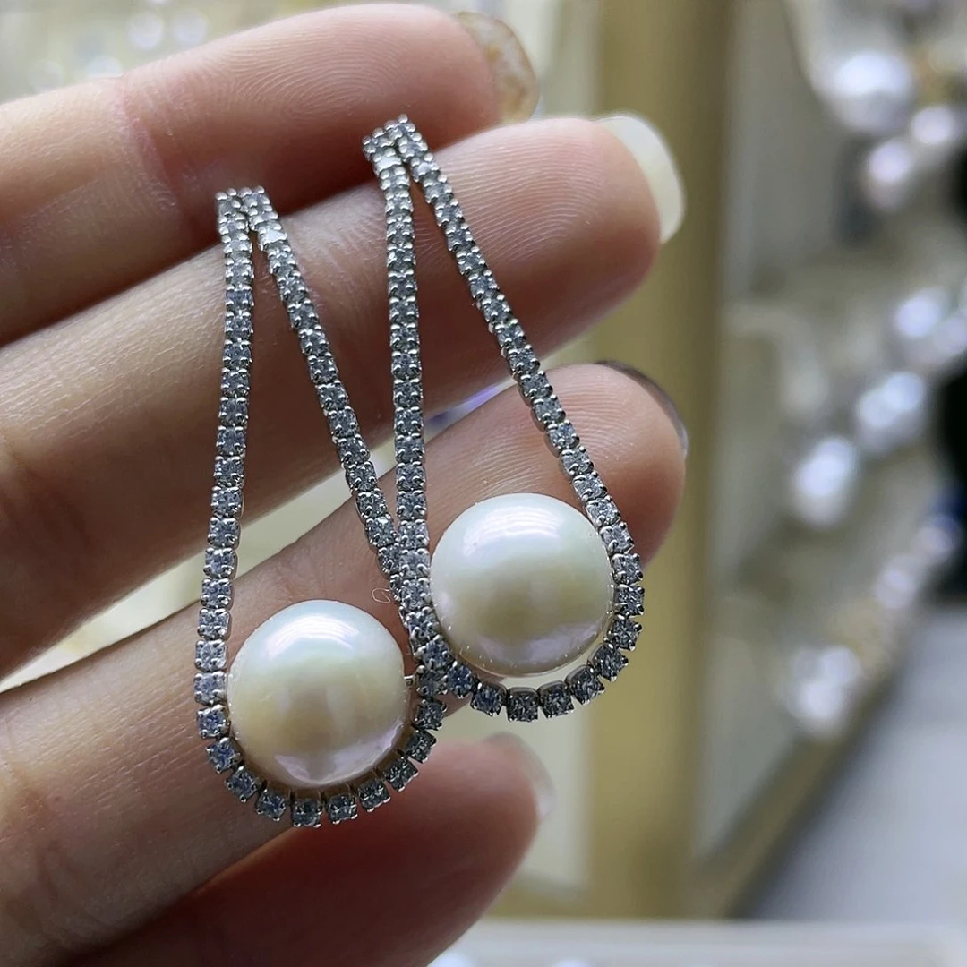 淡水珍珠耳饰银S925镶嵌