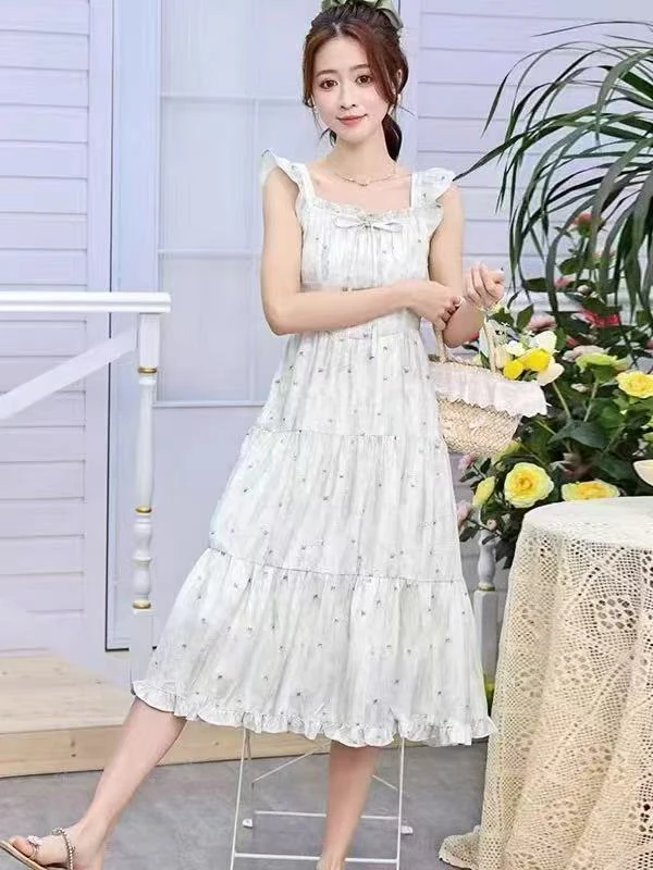 （0237）吊带裙无袖连衣裙学院风碎花吊带裙夏季长裙碎花百搭