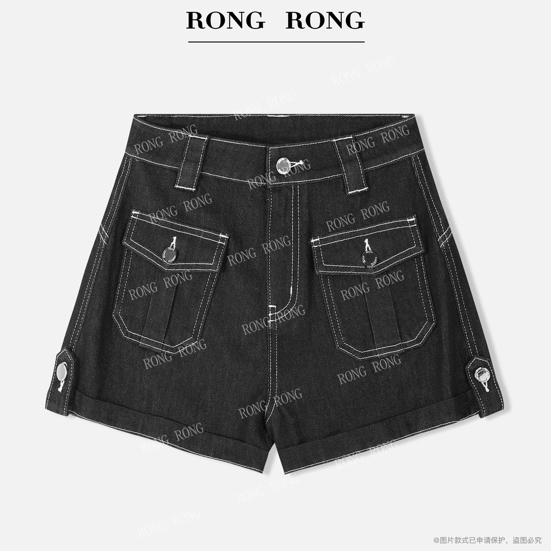 溶溶【赴夏行客】RONGRONG 高腰压线复古简约修腿百搭牛仔短裤909RR