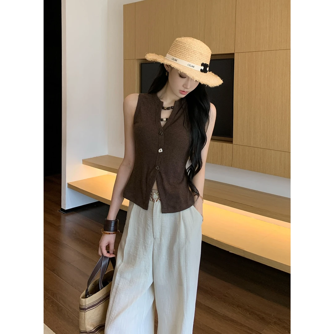 JIJINQI显瘦辣妹纯欲风镂空串珠吊带背心夏季修身上衣JD06SZXL813