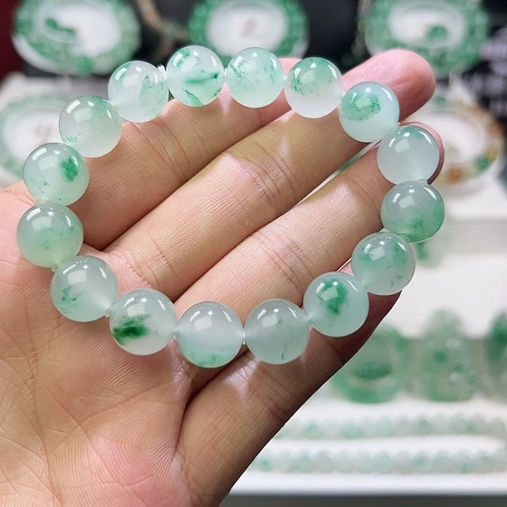石英质玉未镶嵌手串非洲翠冰飘花卡13珠子手串