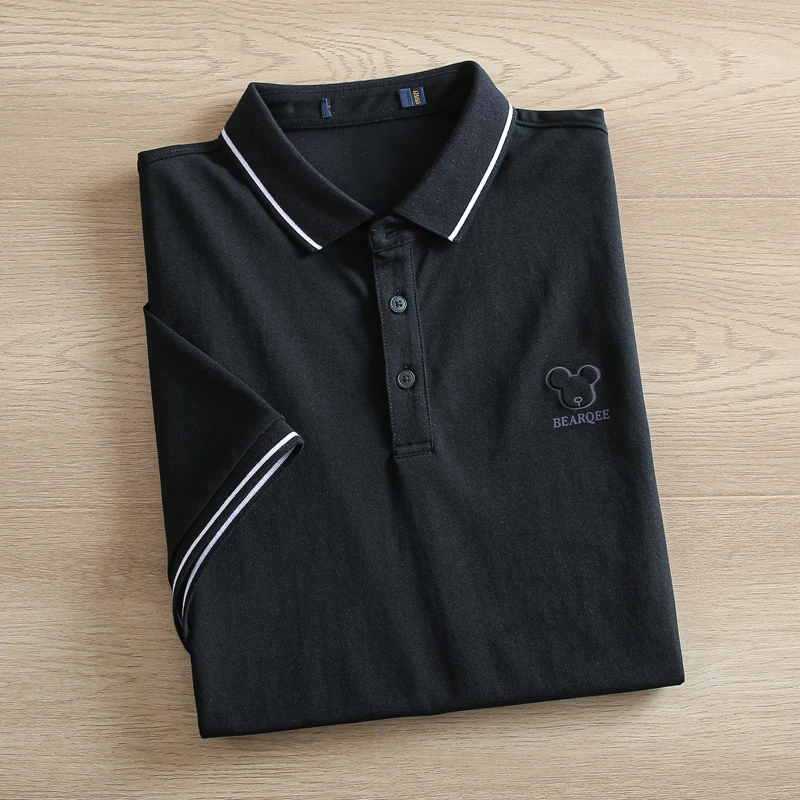 H系撤柜男装时尚黑色短袖POLO衫男青年夏季休闲翻领半袖T恤