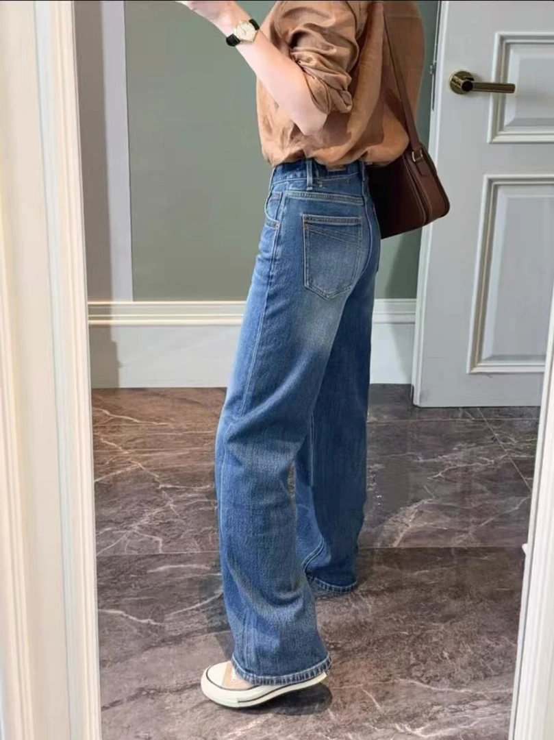 SU【696-1】花66 愫心  2025秋季新款加绒显瘦直筒小个子阔腿牛仔裤