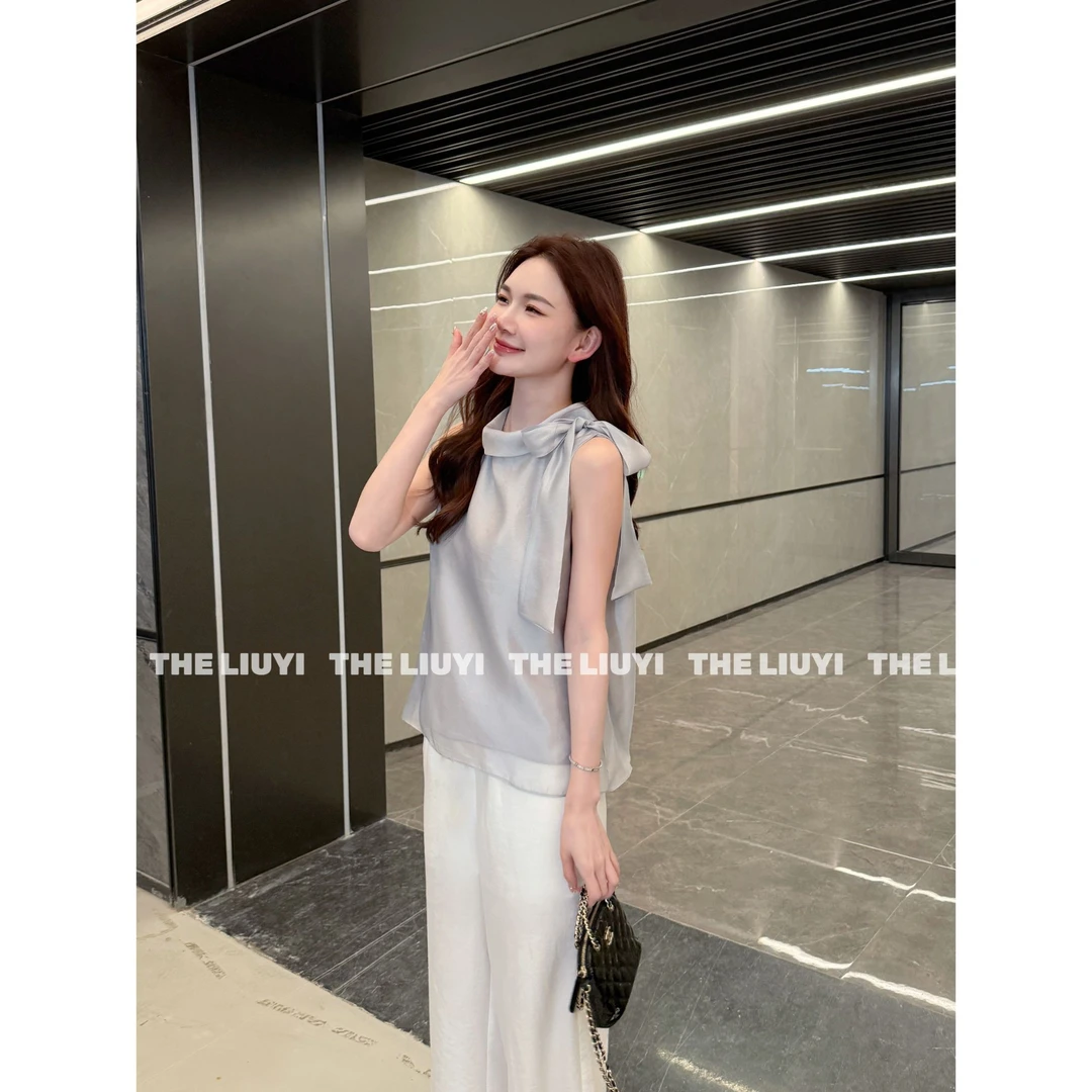 【LIUYI】心动恋曲~法式气质无袖蝴蝶结小衫56061