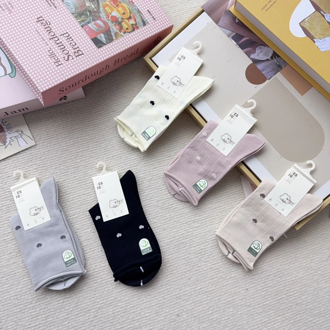 3007-1 五双女袜休闲可爱韩系中筒袜