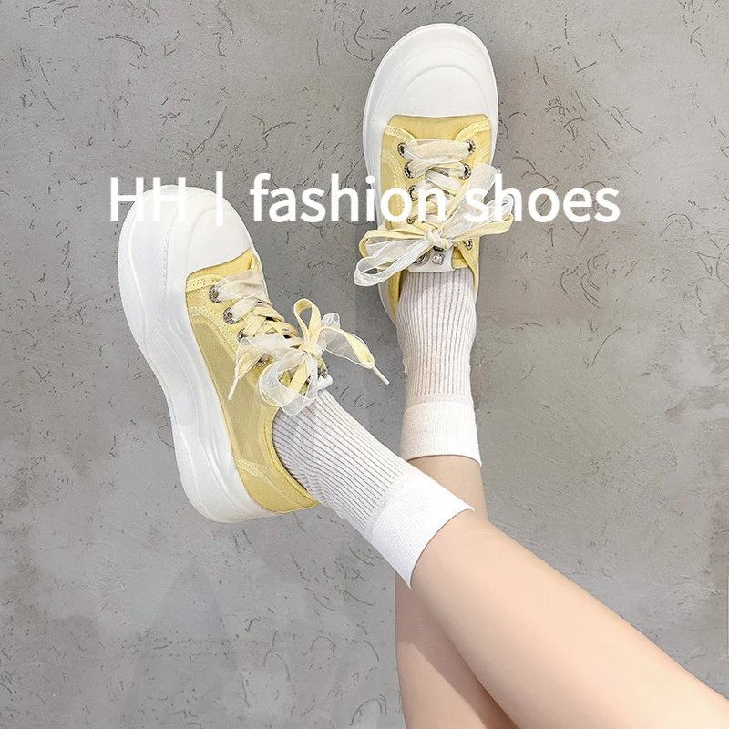 厚底小白鞋女2025夏季新款爆款舒适轻便纱网透气薄款休闲松糕板鞋