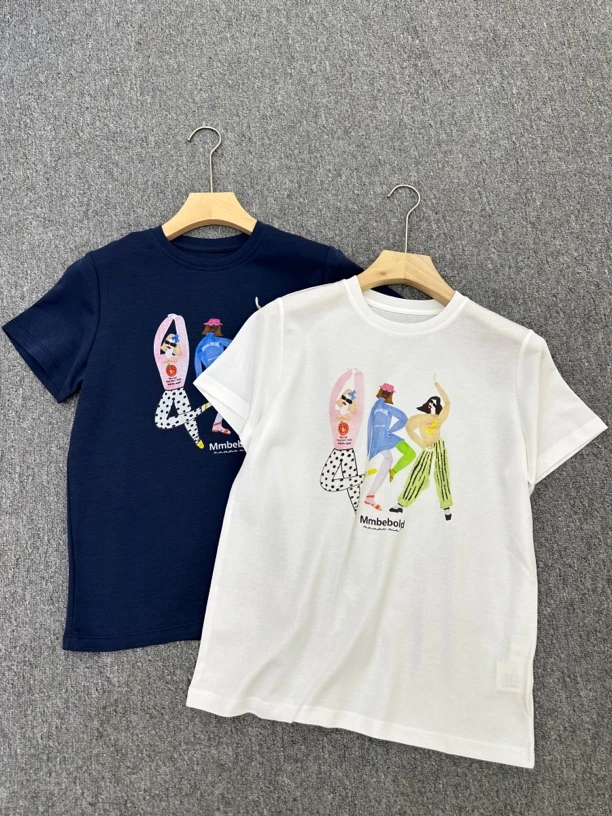 11090A印花三女纯色短袖T恤半袖洋气百搭圆领