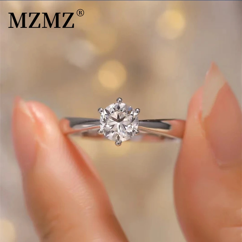 MZMZ 925银戒指 送女朋友的礼物时尚饰品一克拉戒指女款轻奢小众