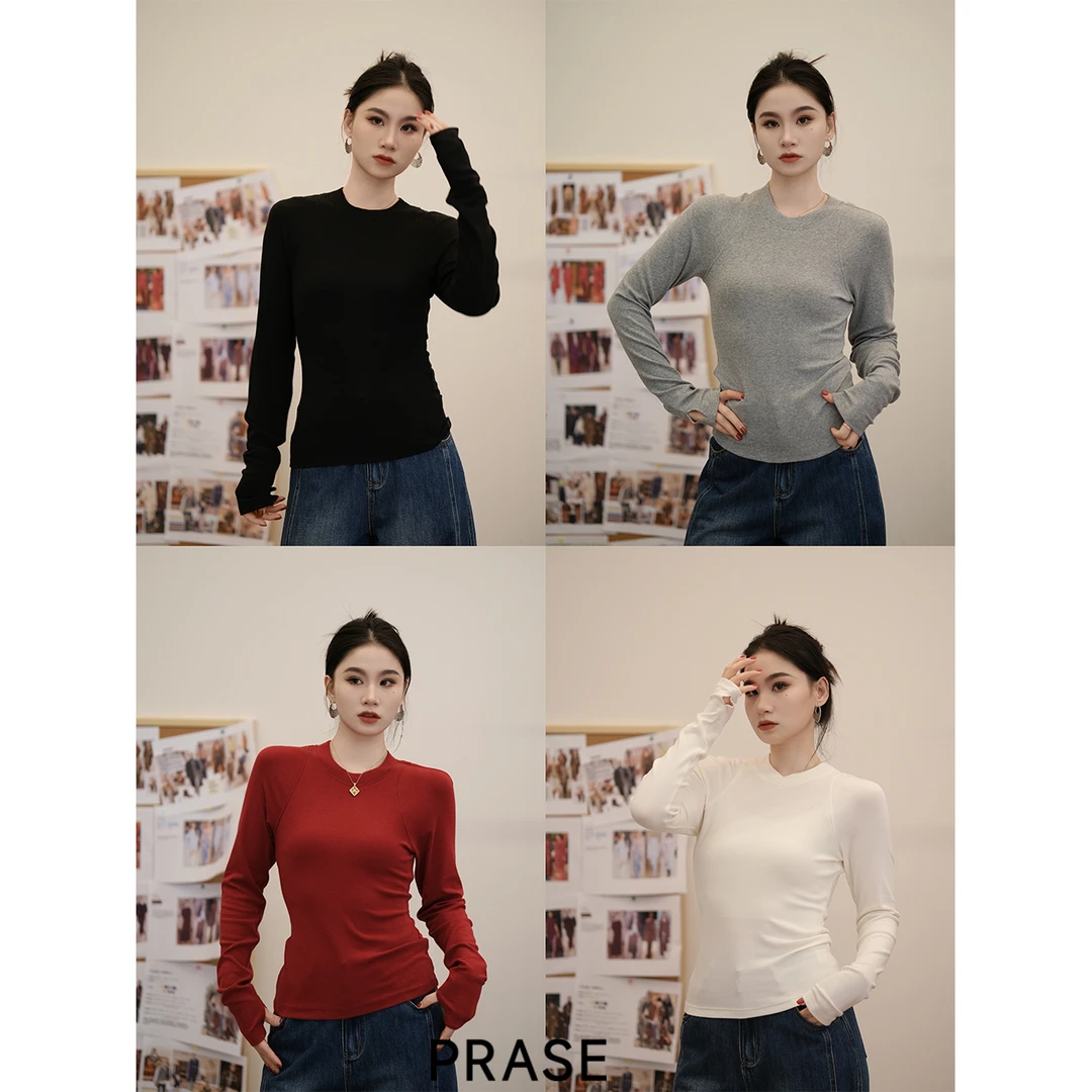 PRASE·噜【零感针织】微胖轻奢设计款秋女百搭收腰针织T恤PR507B30