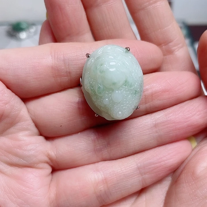 姨***活透闪石-蛇纹石玉银S925镶嵌戒指