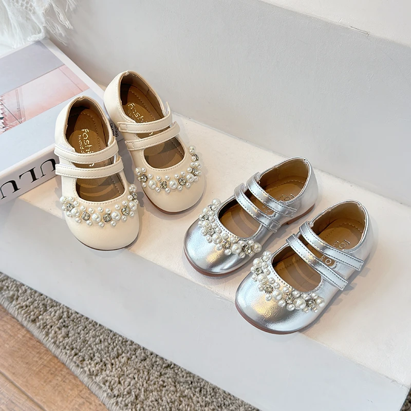 女童公主鞋新款女孩中小童小仙女女宝宝珍珠汉服鞋舞蹈鞋浅口女宝