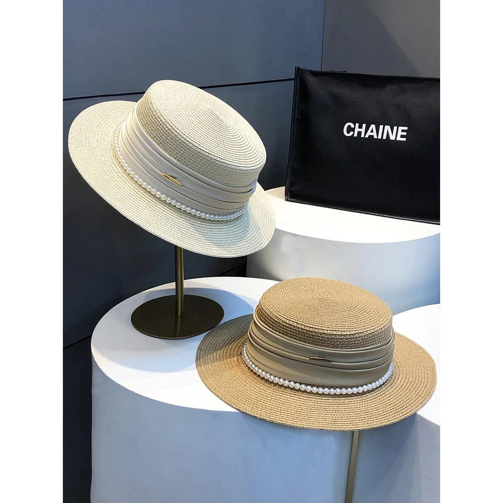 Miss both平顶草帽女款夏海边沙滩度假防晒遮阳帽子显气质太阳帽