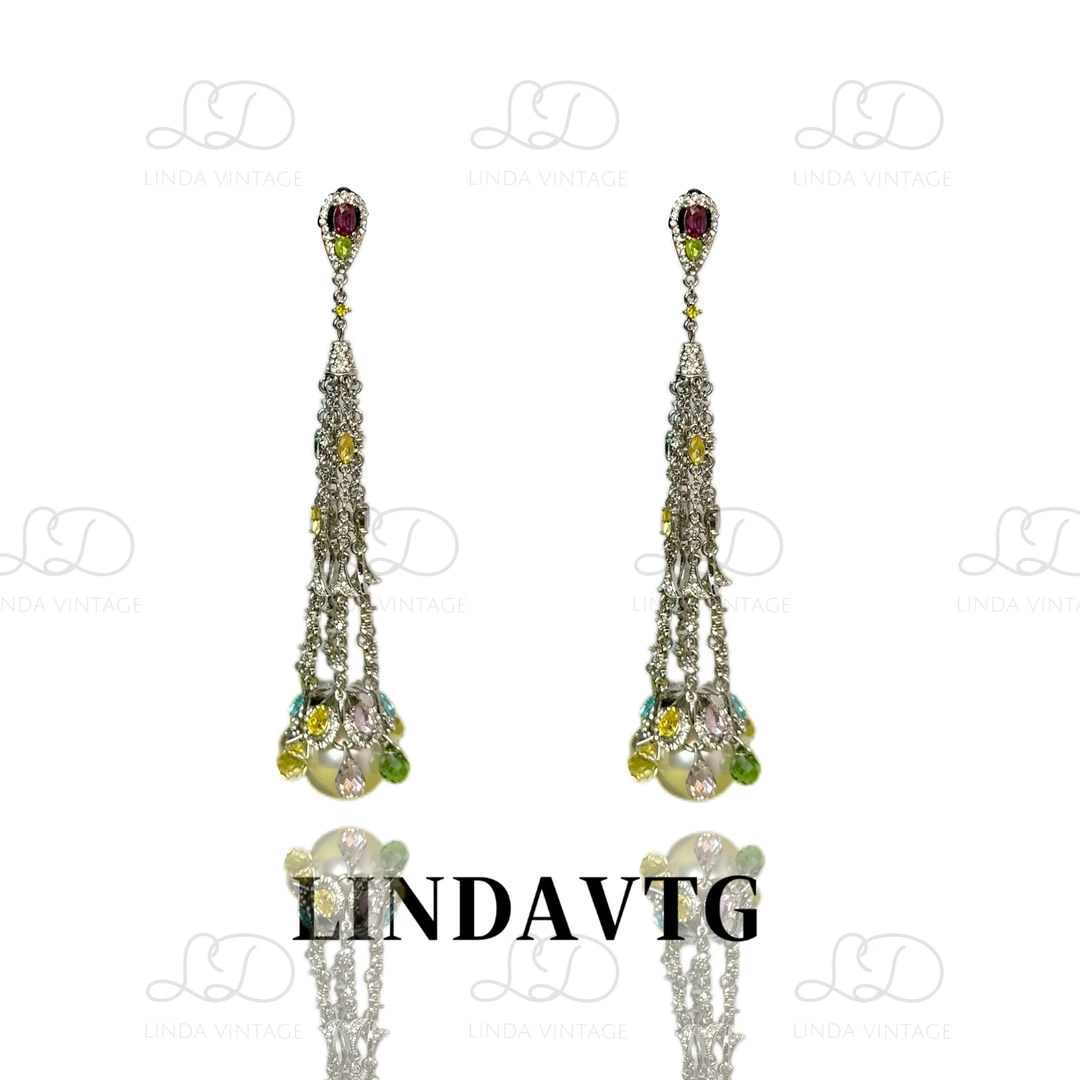 铜合金琉璃耳饰 （精工系列）法式复古扫肩耳钉