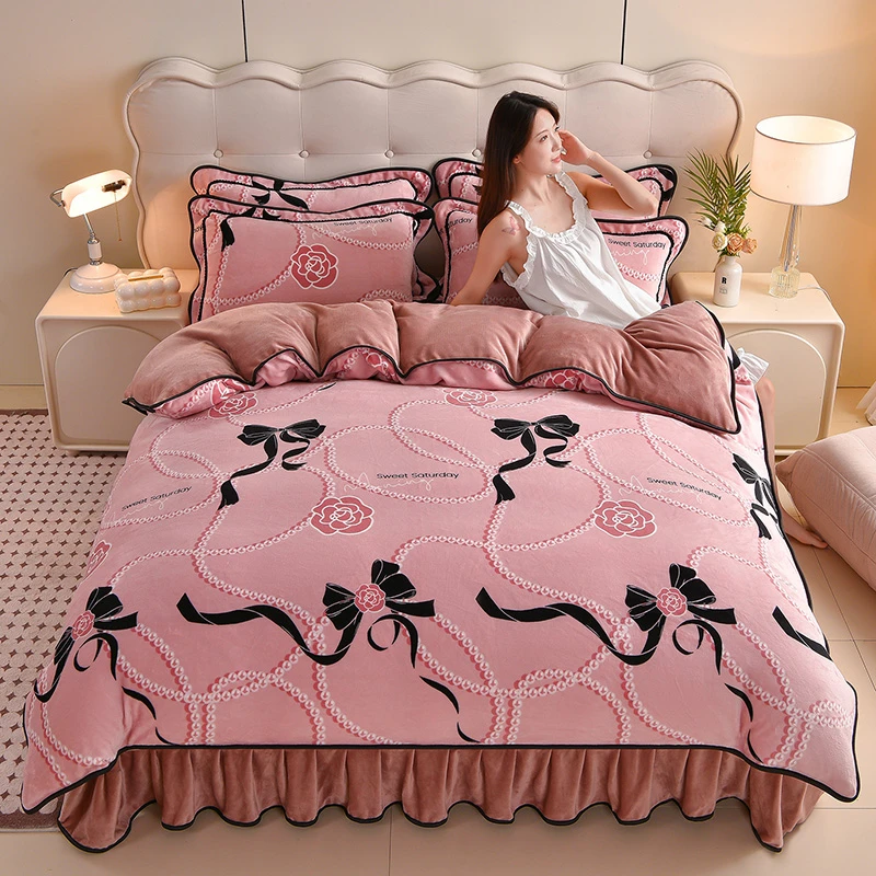 【人气爆款】高克重牛奶绒四件套双人加厚加绒床品套件不掉毛不起球