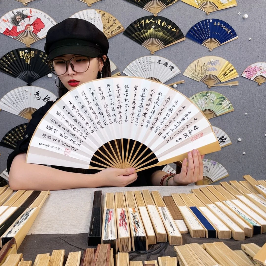 国画10寸玉竹-纯手绘-文玩扇骨（默认粘好）