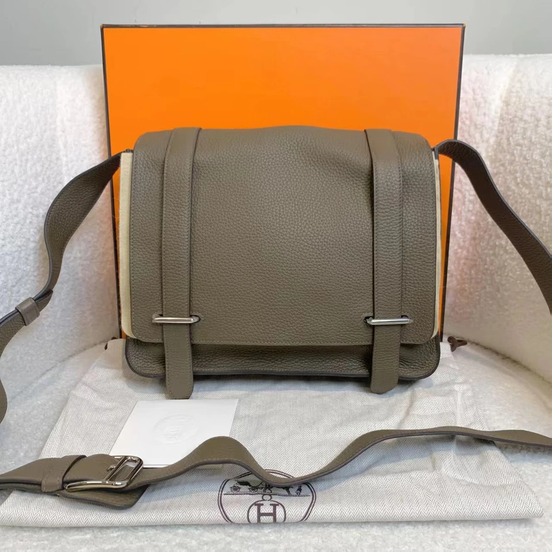 99新 Hermes/爱马仕  壹臻/大象灰银扣邮差包内刻 95427552