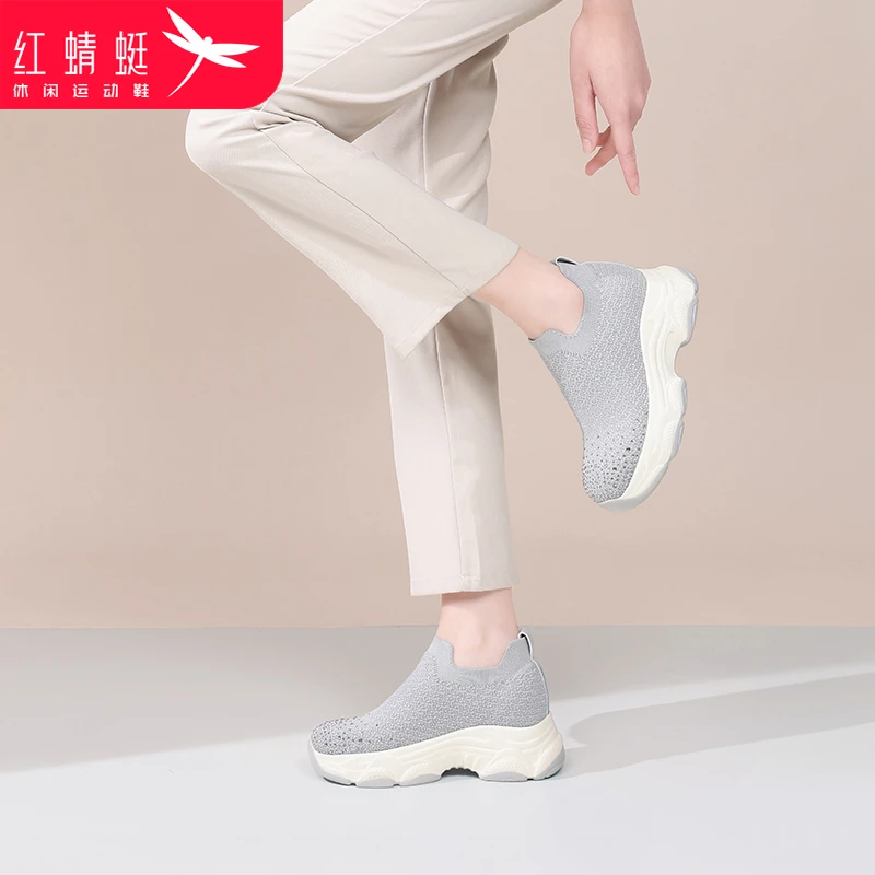红蜻蜓女鞋运动鞋2025夏季新款透气轻便飞织网面鞋软底松糕休闲鞋