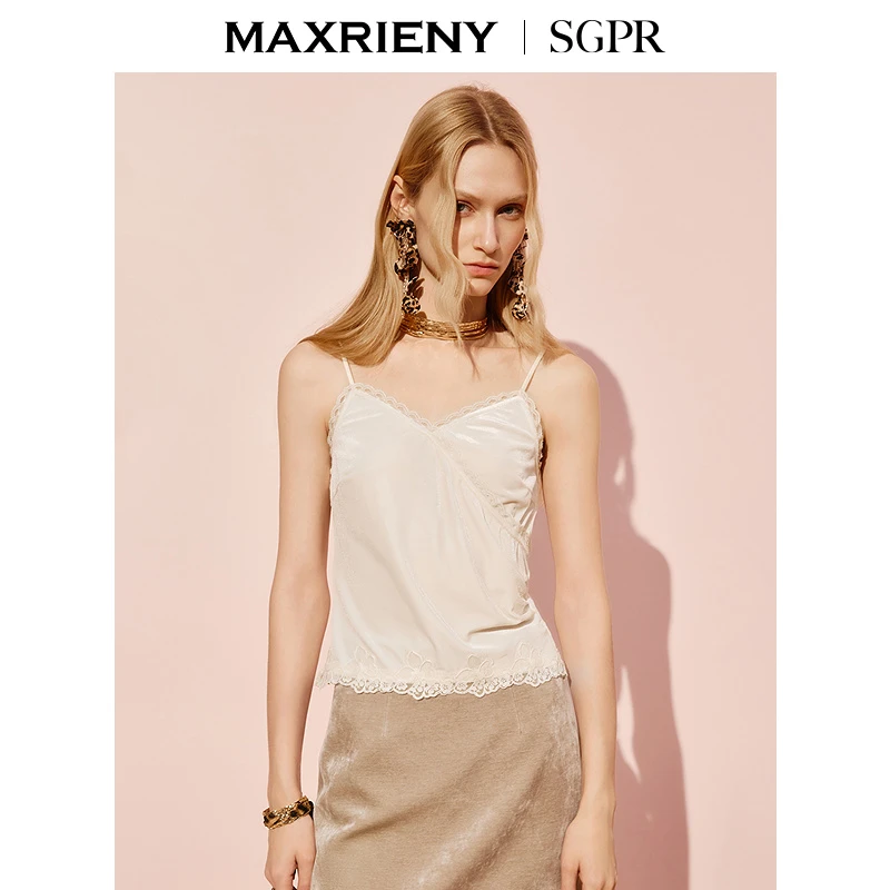 【商场同款】MAXRIENY法式慵懒感内搭小衫打底蕾丝花边丝绒吊带女