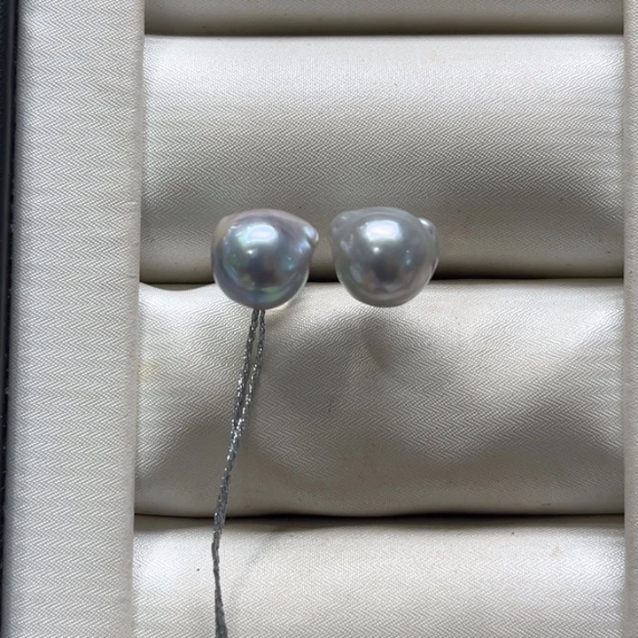 银S925镶嵌耳饰海水珍珠8-9mm7号