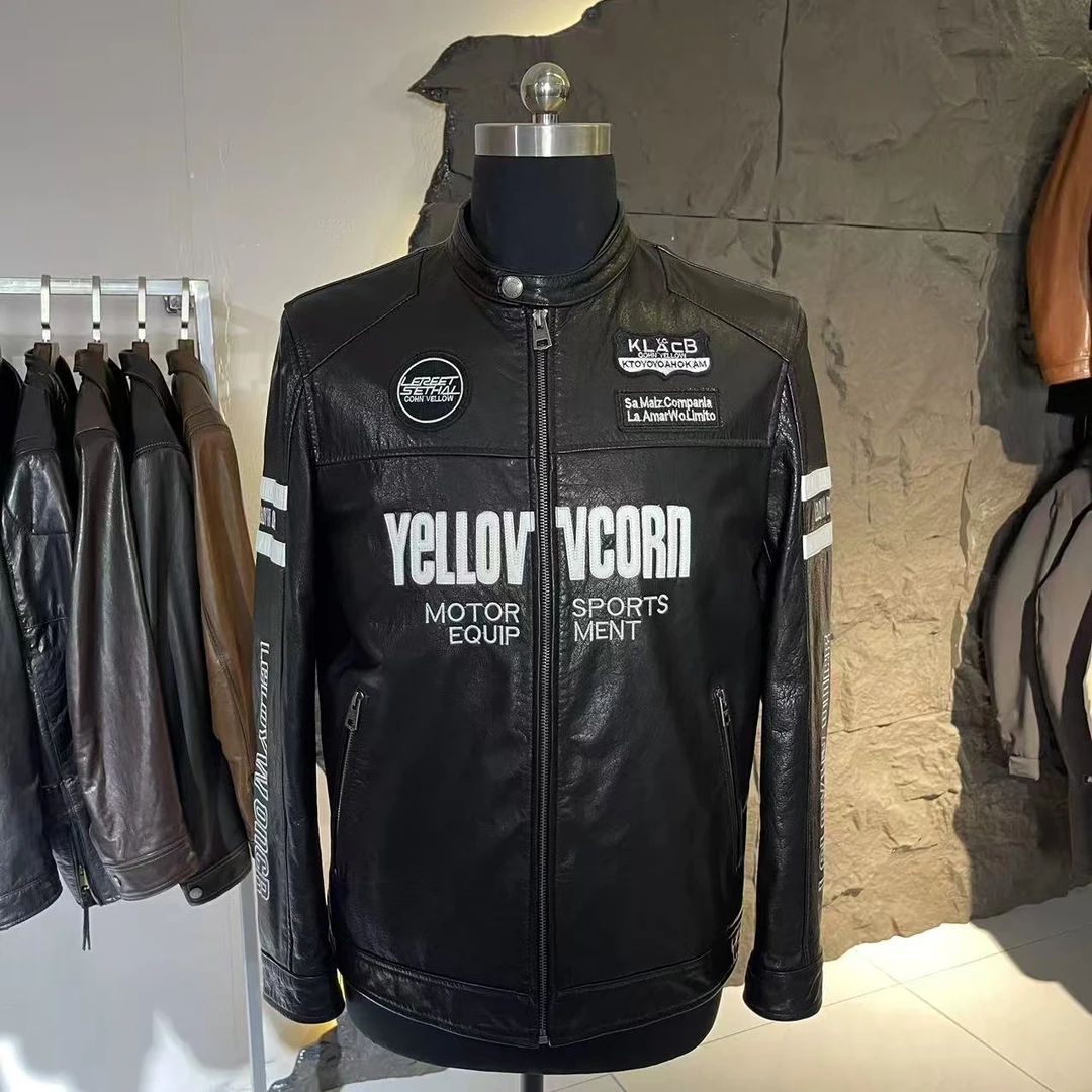 ZMY-ZS油蜡牛皮刺绣立领赛车真皮