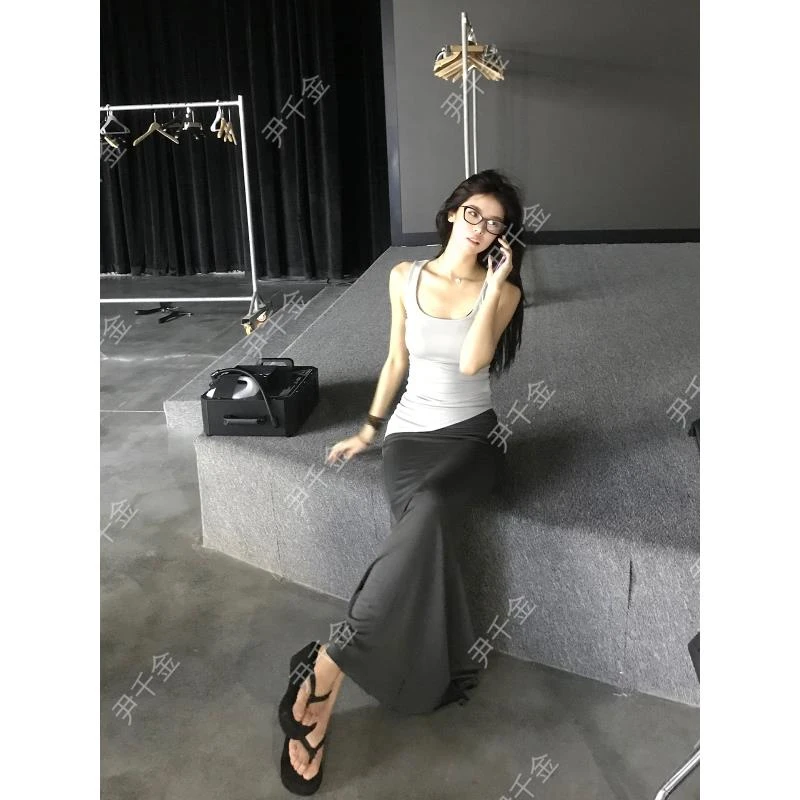 *尹千金*【高街slay】95 莱赛尔不规则遮副乳遮胯吊带半裙S257113
