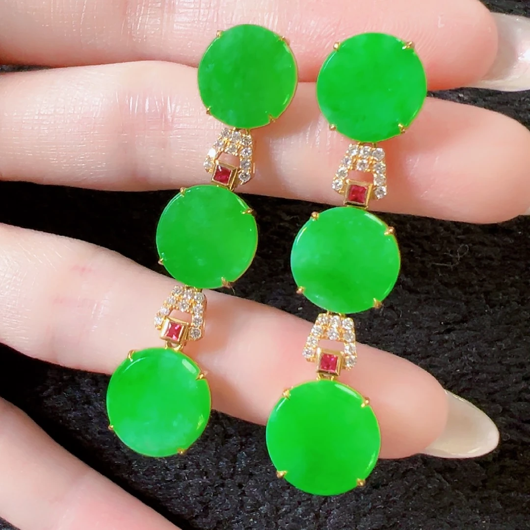 翡翠18K金镶嵌耳饰签收后24小时鉴赏期，过时不退