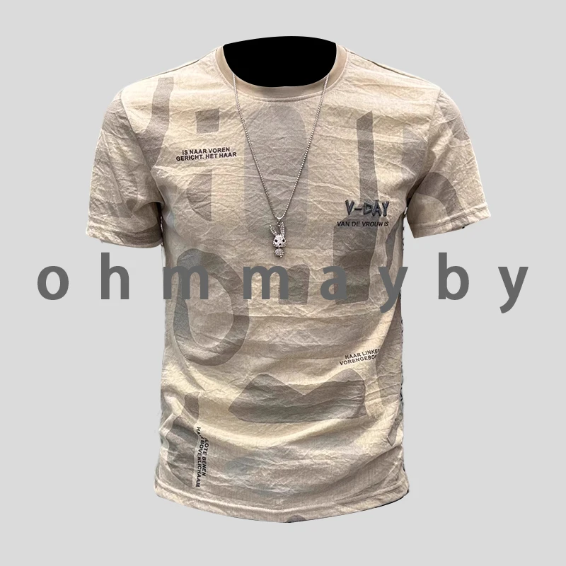 ohmmayby短袖t恤男夏季新款超薄时尚潮上衣韩版印花凉感衣服体恤