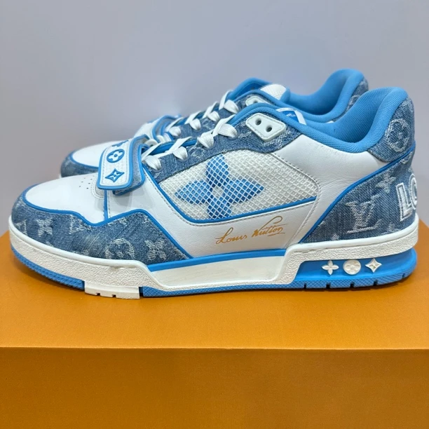 99新 LouisVuitton/路易威登 43.5码 trainer 白蓝魔术贴 板鞋