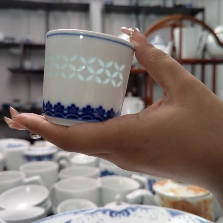 瓷清幽茶水杯两只装景德镇