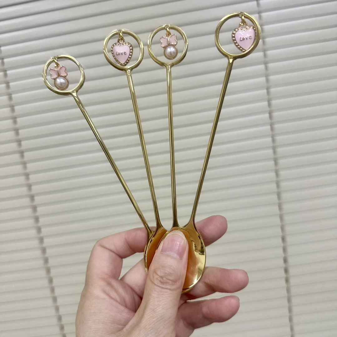 日式创意可爱不锈钢勺叉咖啡勺子长柄搅拌勺吊坠ins甜品勺水果叉