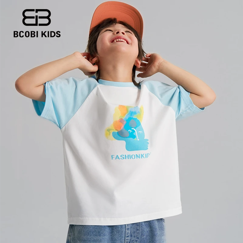 BCOBI/不可比喻儿童短袖男款爆款2025新款t恤拼色卡通男童T恤短袖