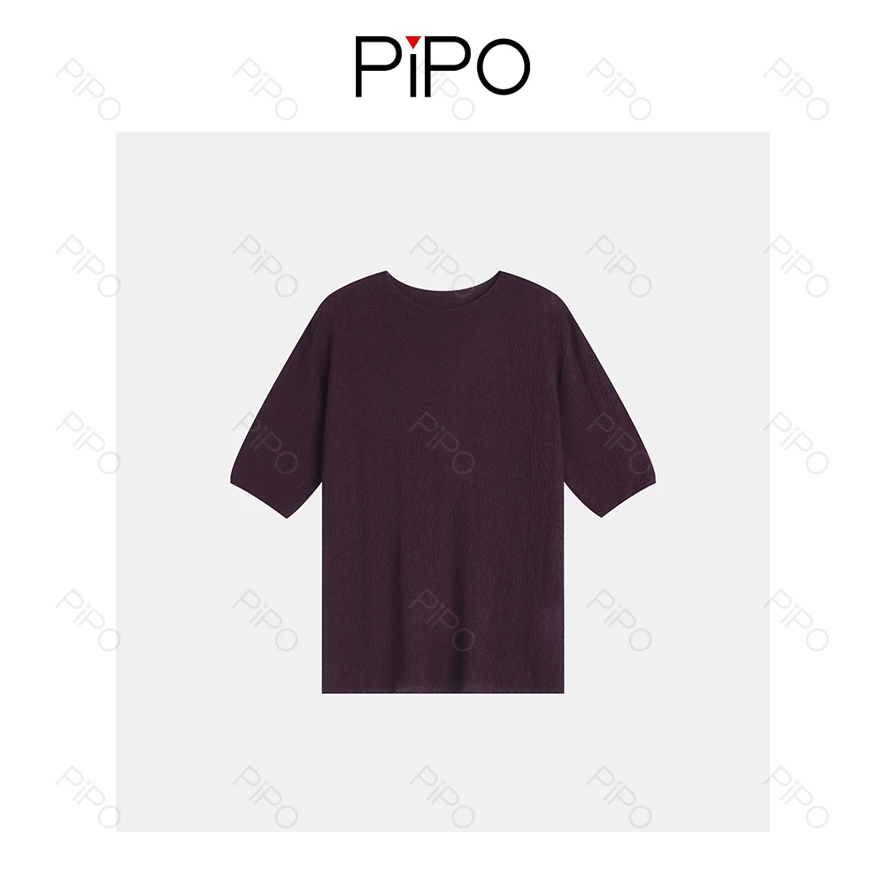 PIPO圆领薄款短袖针织衫春季夏百搭女装简约DD52Z565