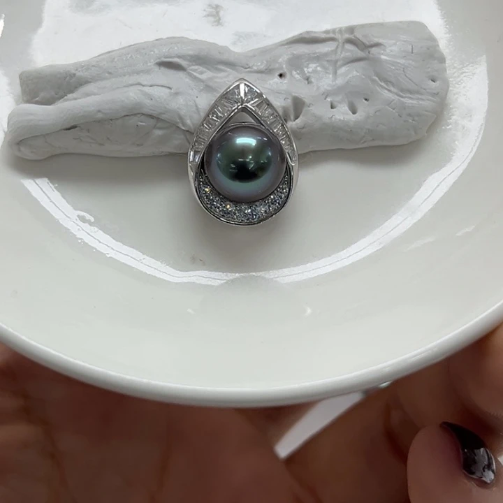 银S925镶嵌吊坠(不含链)海水珍珠9.9mm34号