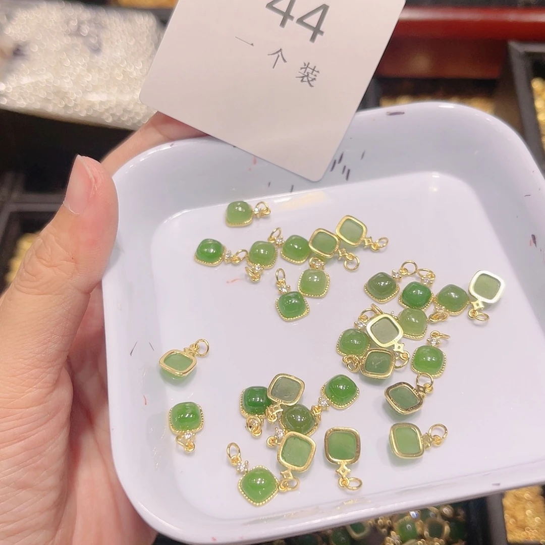 和田玉（碧玉）珠宝半成品银S925镀金镶嵌44