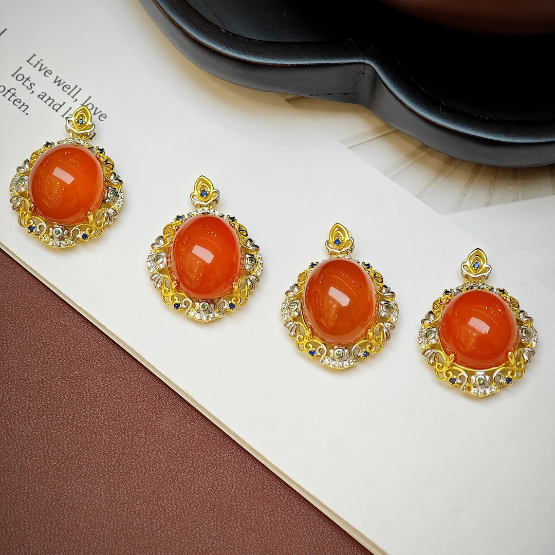 S925银南红吊坠时尚大方奢华多样性发货一件