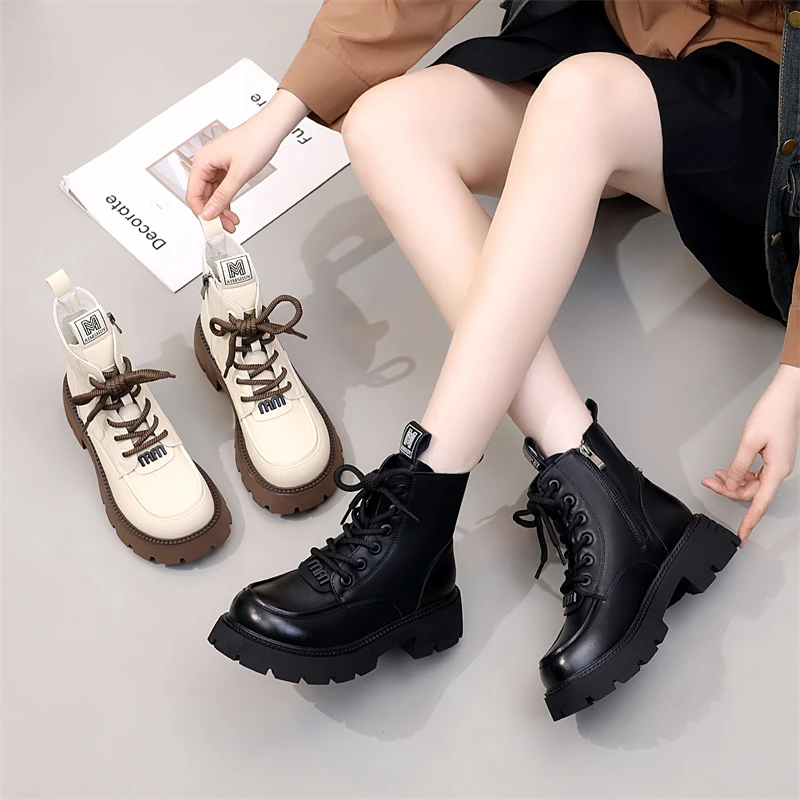 【高品质】厚底增高马丁靴女时尚显瘦2025秋冬新款软底防滑加绒短靴