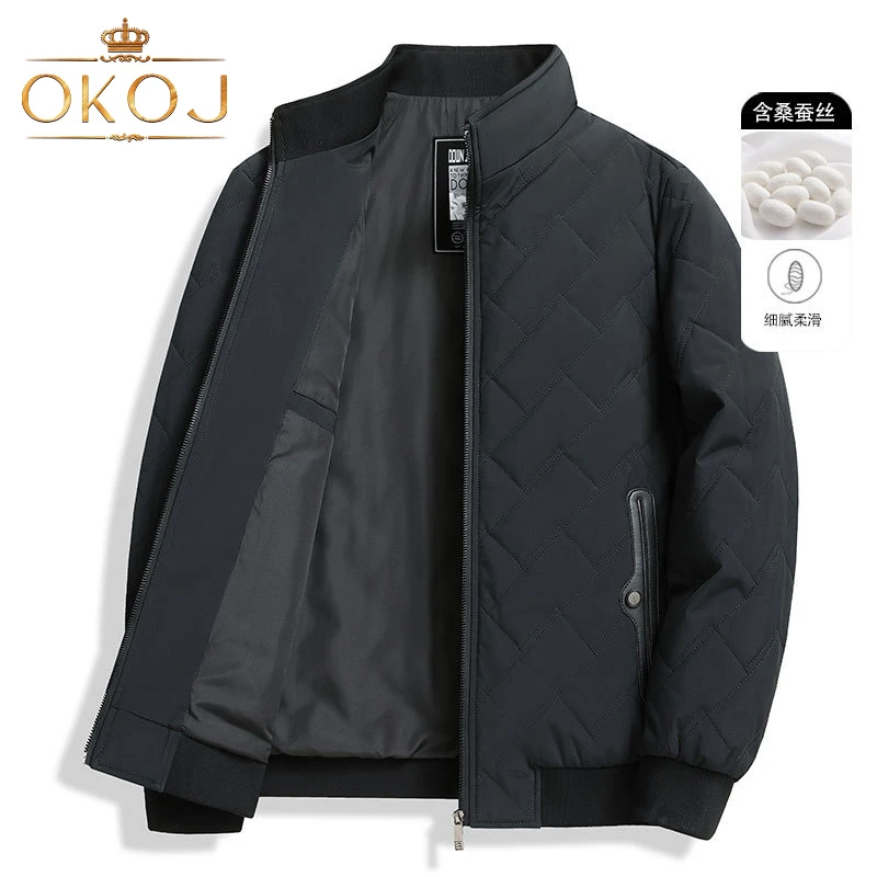 OKOJ商务休闲棉服男士棒球领防风保暖秋冬季新款中年爸爸夹克外套