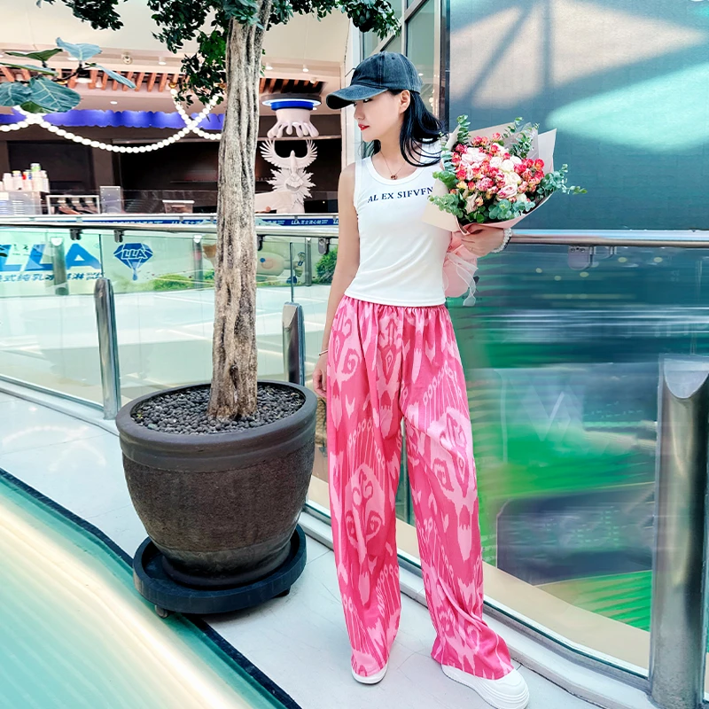 艾德莱斯印花阔腿裤新款裤子